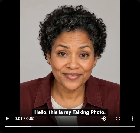 Actual browser caption preview: Hello, this is my talking photo