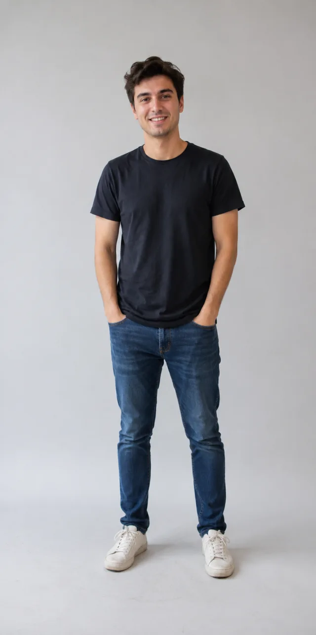 A real full-body photo of a person standing
