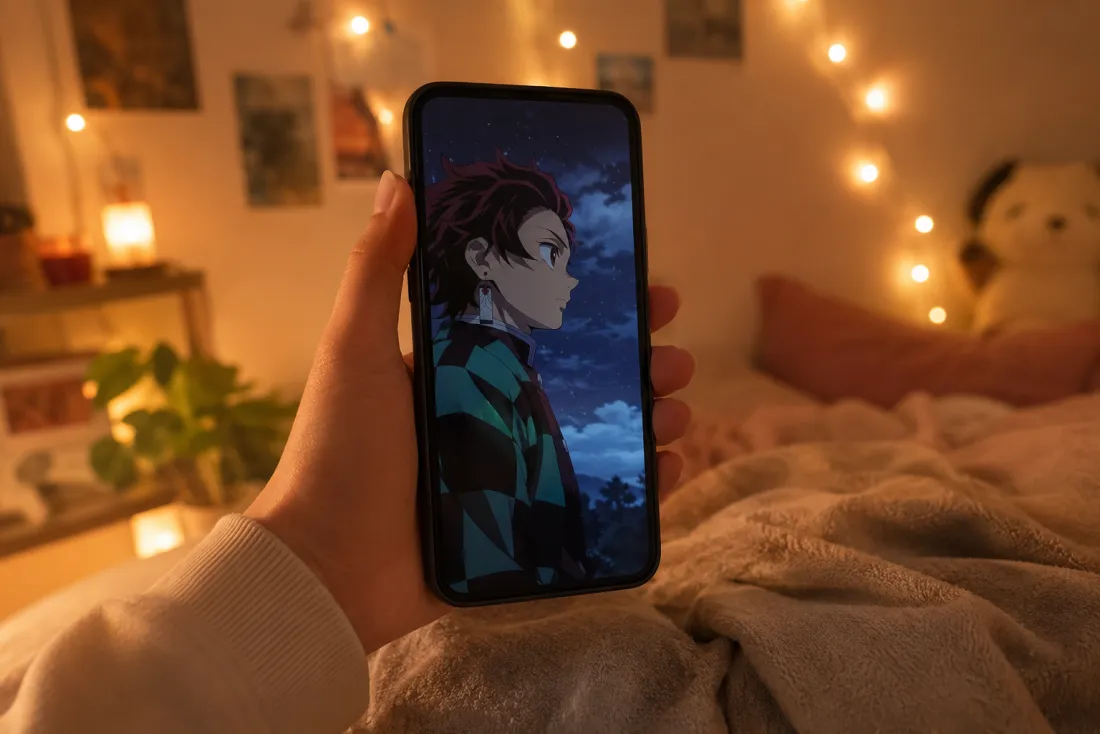 A vertical anime video on a phone screen ready for TikTok and Reels