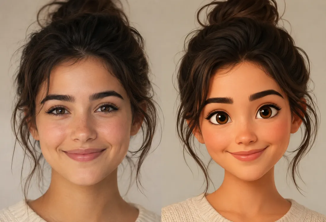 Side-by-side of a real face and its recognizable cartoon version