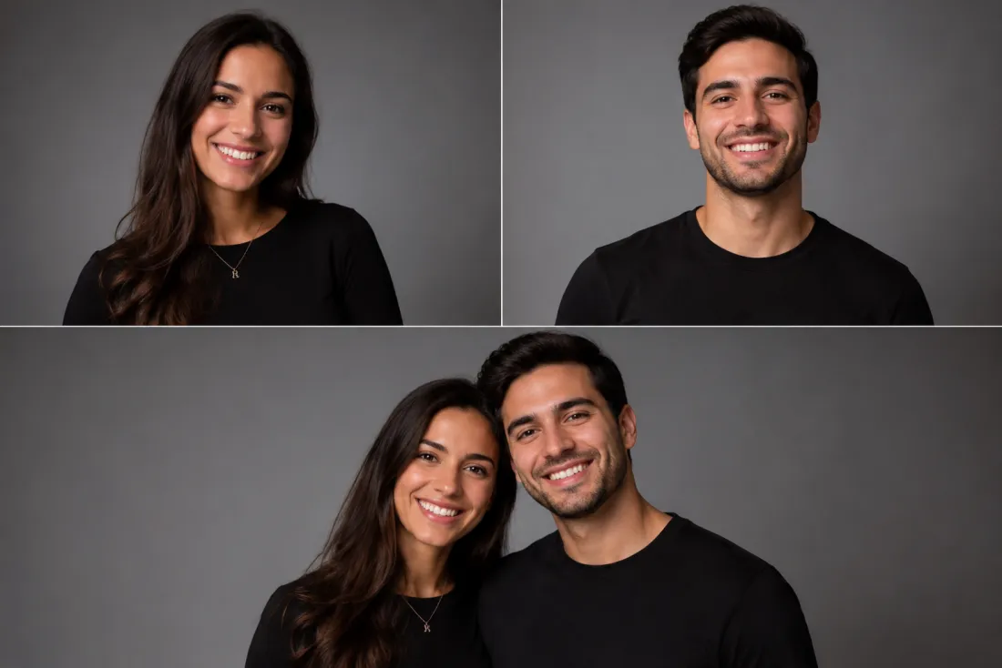 Two separate photos merged into one couple frame