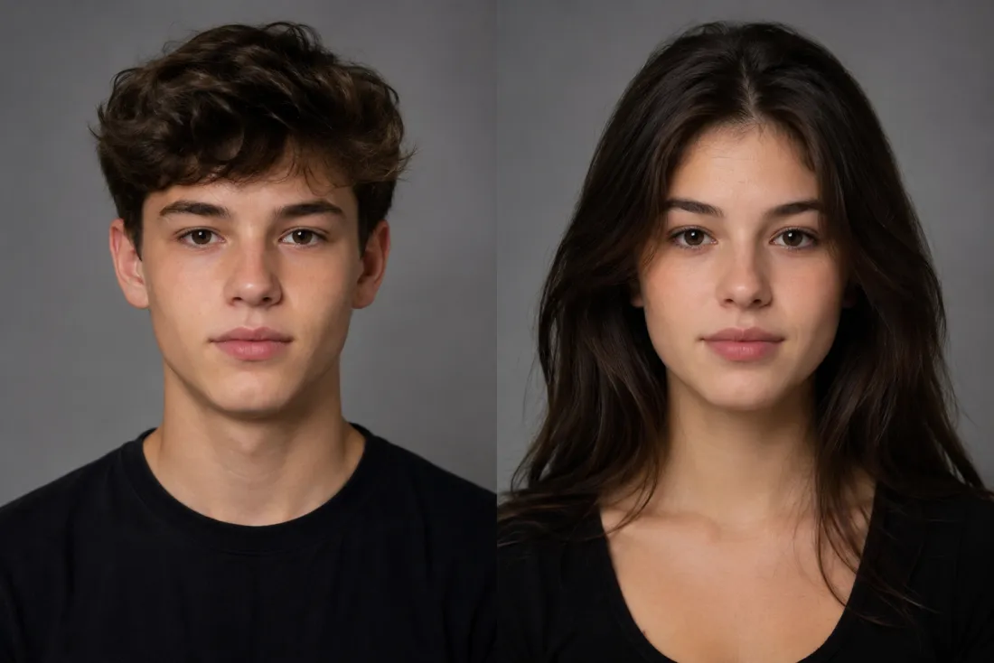 One photo shown before and after an opposite-gender swap