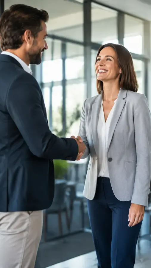 A single photo of two people animated into a friendly handshake