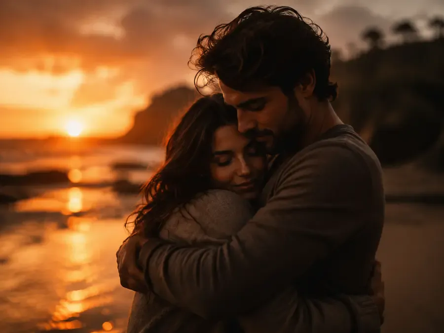 A hug composed into a chosen background scene