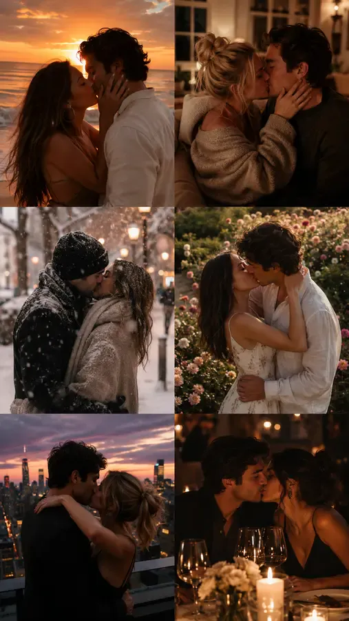 A grid of popular kiss styles made from photos