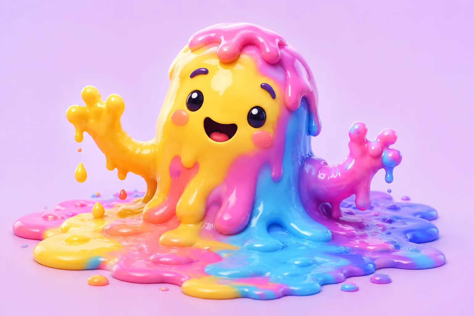 A melting figure with long strings of wax-like color stretching toward the ground