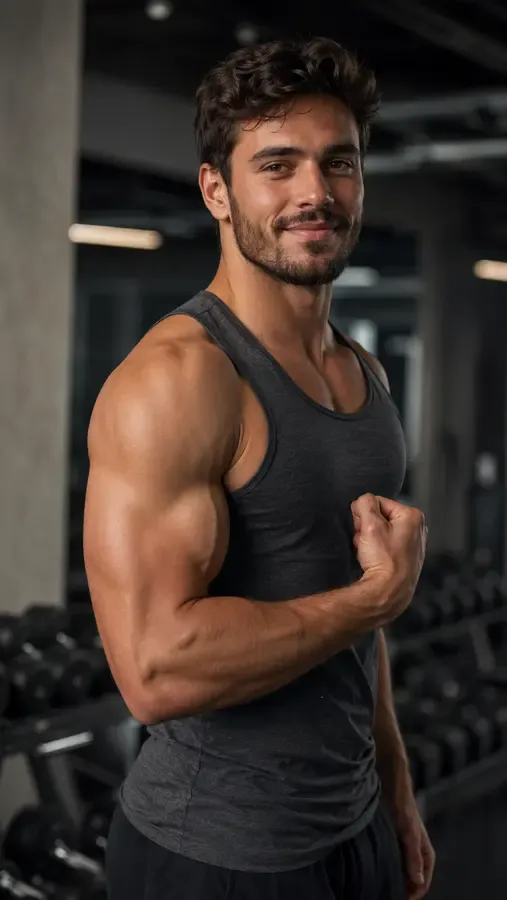 A single portrait transformed into a fit, muscular physique with a confident flex