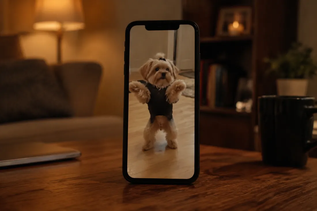 A vertical video of a dancing dog ready for Reels, Shorts and TikTok