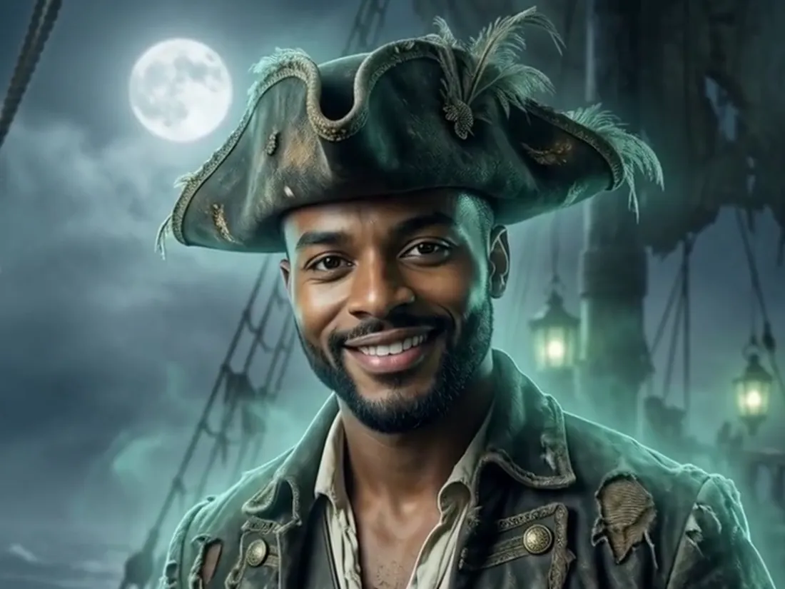 A frame from the pirate video on the foggy deck