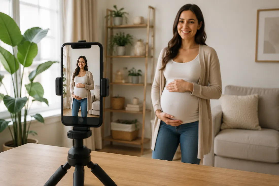 A vertical baby-bump reveal video ready for Reels, Shorts and TikTok