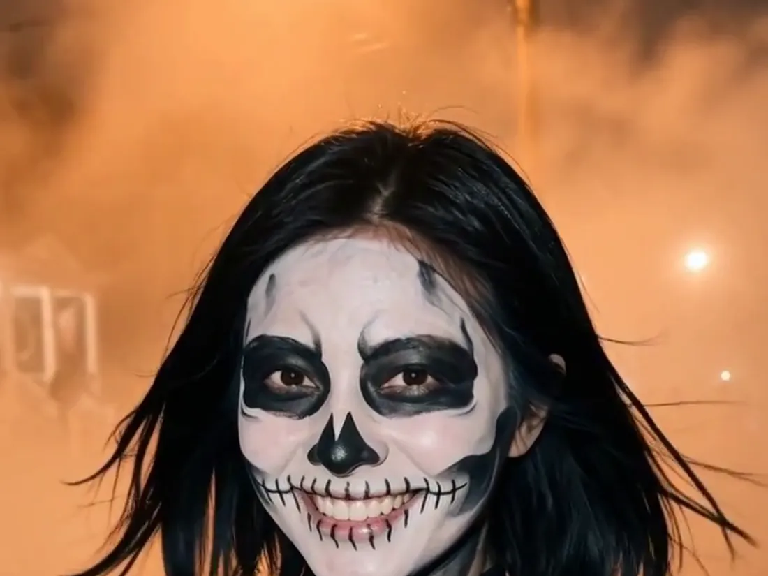 A frame from the skeleton video on the foggy street