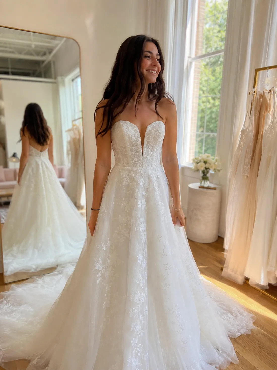 A casual photo transformed into a person wearing elegant wedding attire