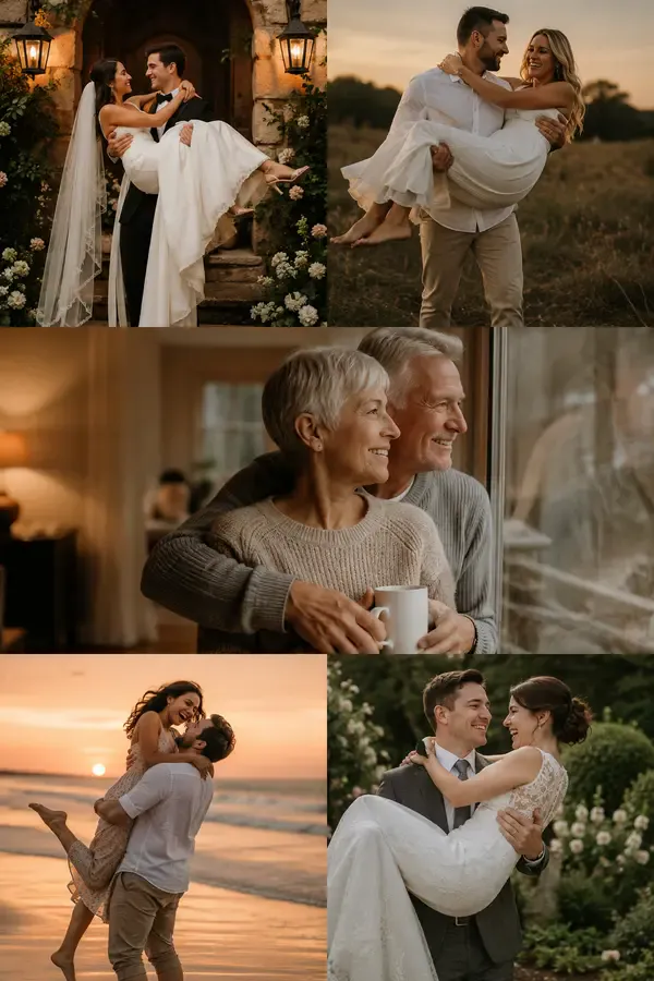 Examples of bridal carry moments made from photos