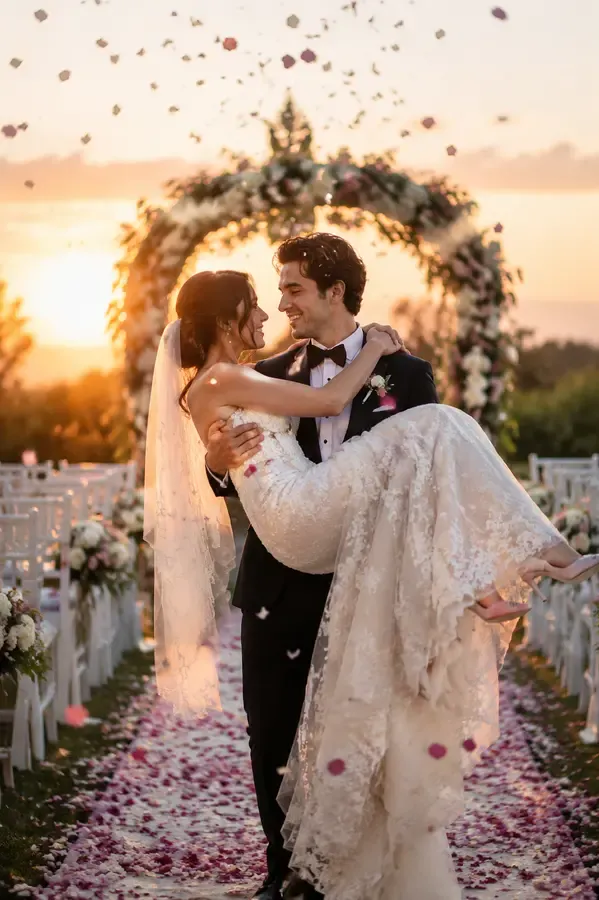 A bridal carry composed into a chosen wedding background scene