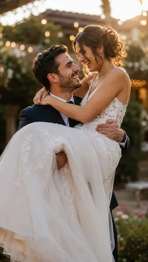 A single couple photo animated into a romantic bridal carry