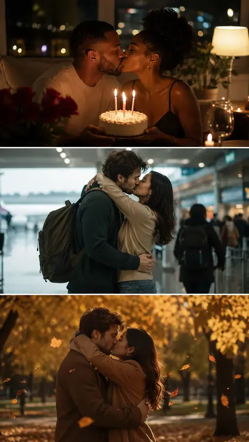 Examples of couple kiss moments made from photos