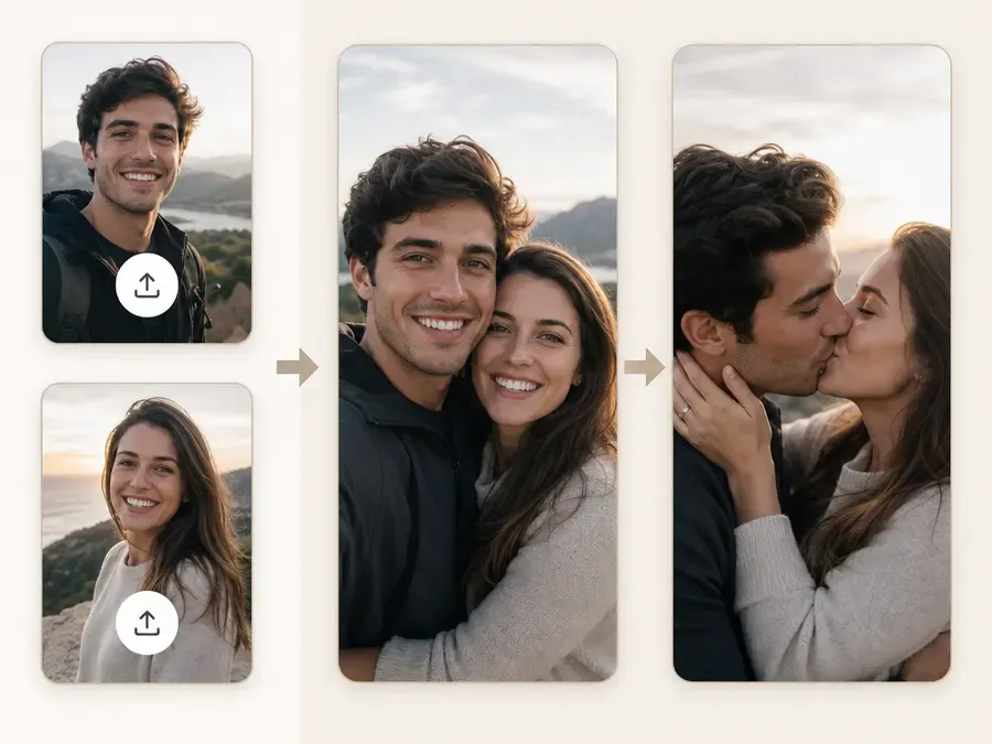 The three steps of turning photos into a couple kiss video