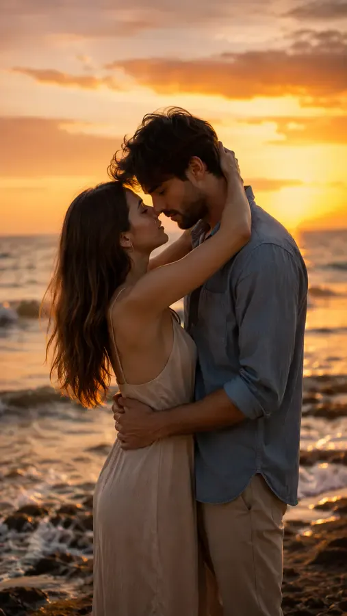 A couple kiss composed into a chosen background scene