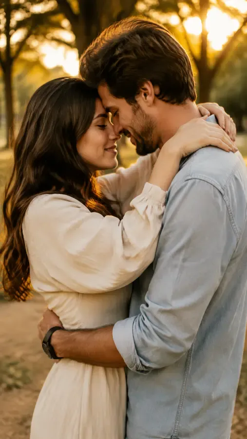 Two partners merged into one romantic couple kiss