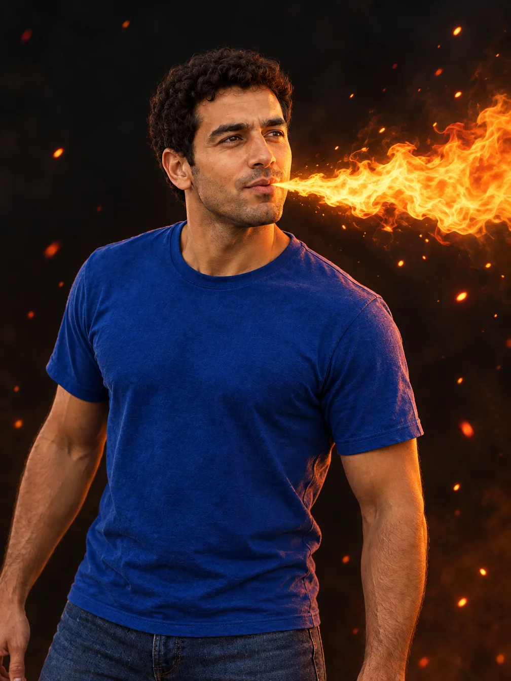 Fire breathe sample generated from the displayed fictional adult input