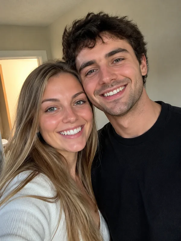 A real selfie of a happy couple, cheek to cheek