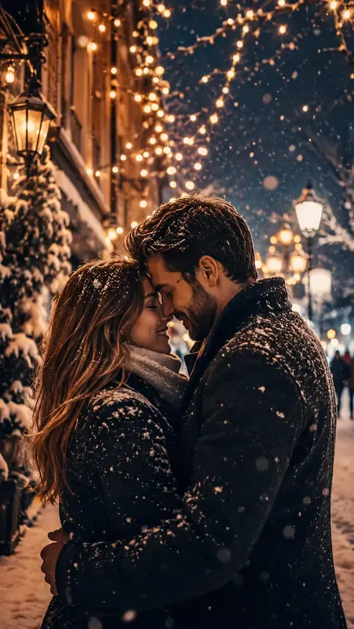 A romantic kiss composed into a chosen background scene