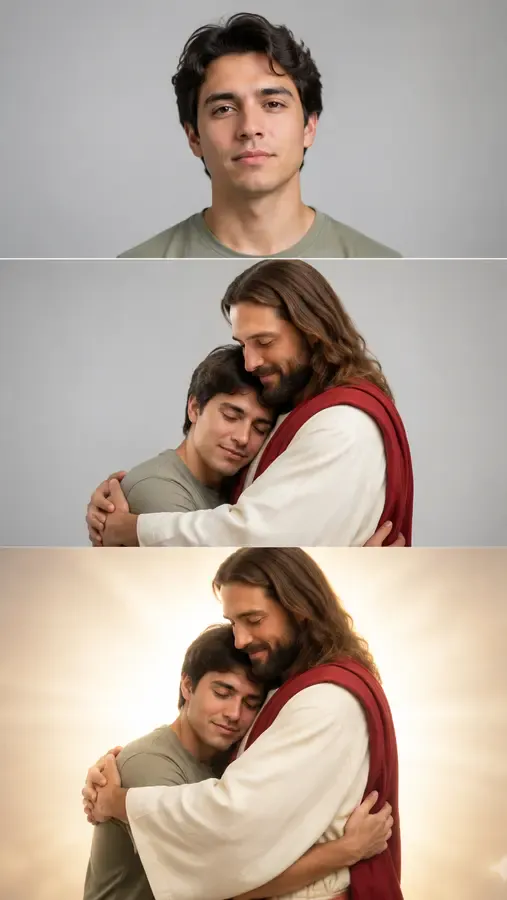 The three steps of turning a photo into a Jesus hug video