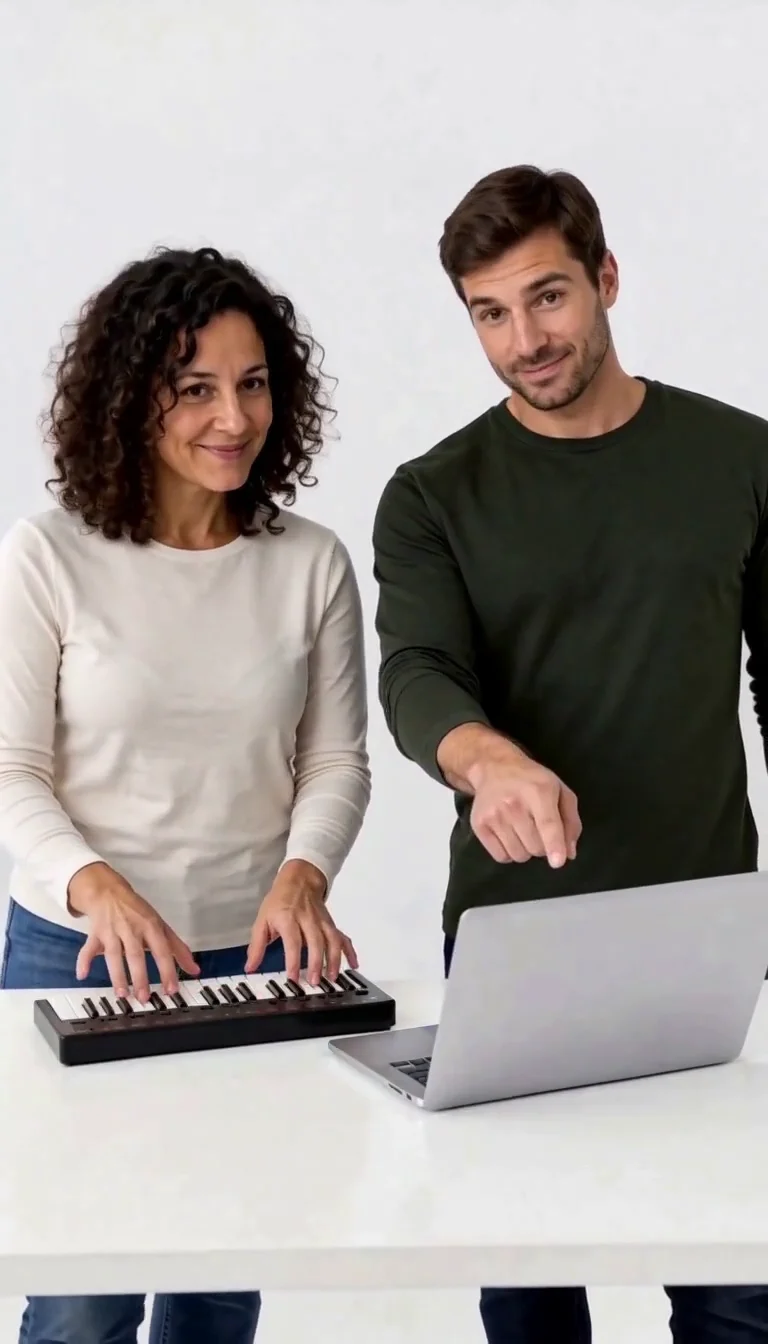 Actual studio video frame showing the clapping companion