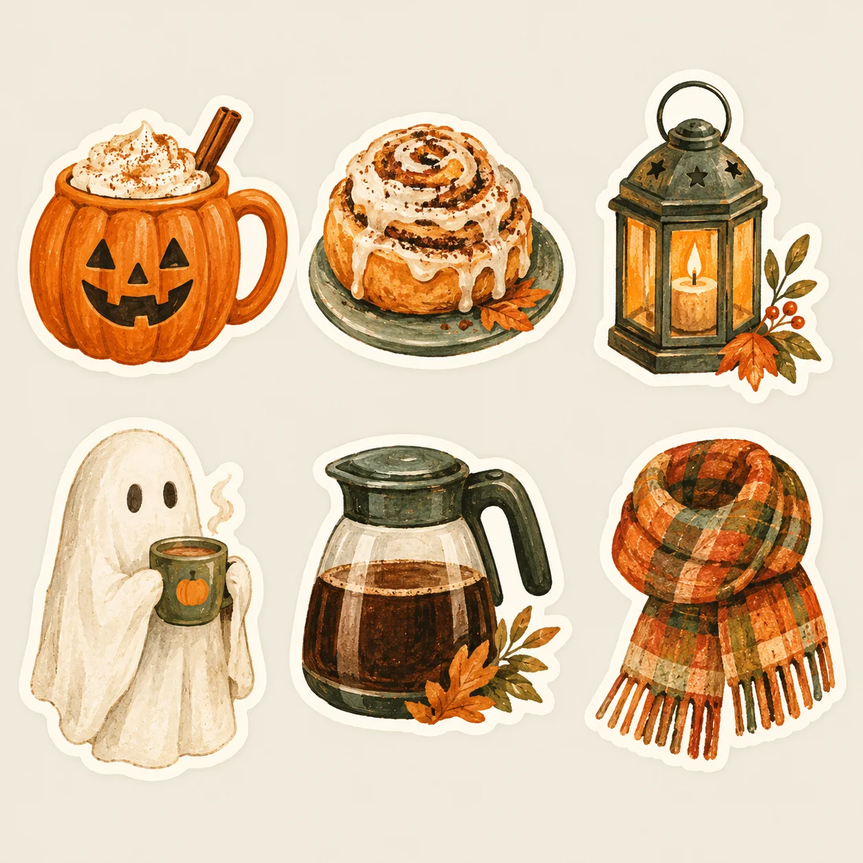 Halloween Sticker: Cozy pumpkin cafe generated example