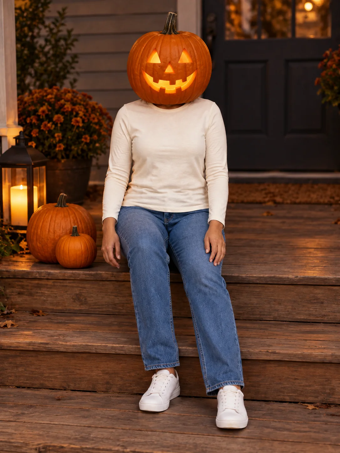 Pumpkin Head Photoshoot: actual Porch portrait image generated with this preset