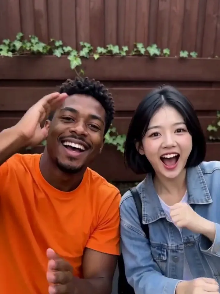 Two friends from two photos doing the Smalltown Boy scream duo in the backyard