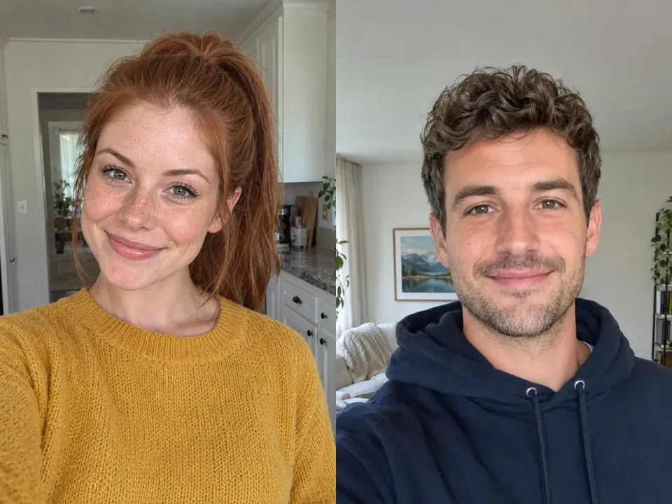 Two example selfies that work well with Tip Toeing AI