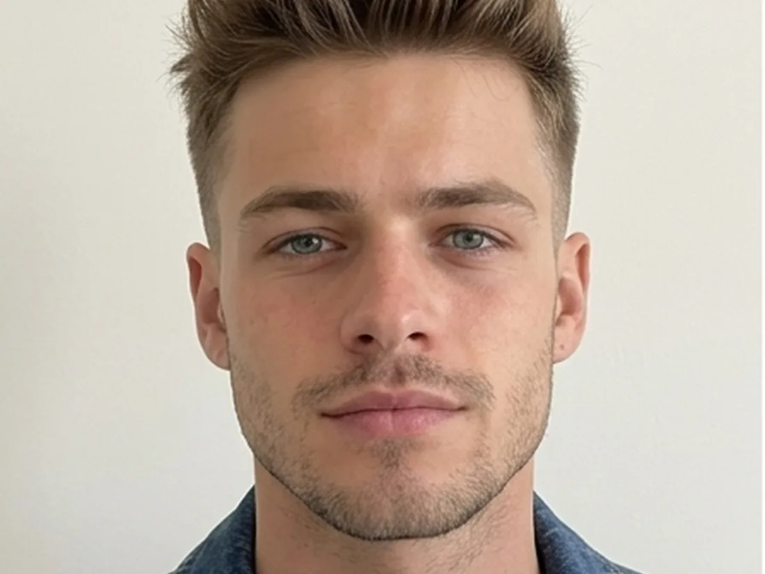 Close-up of one recommended haircut, a textured pompadour