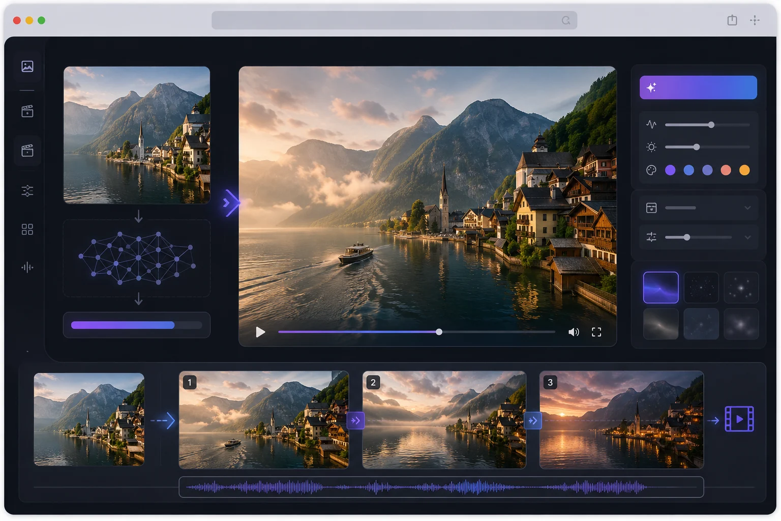 AI image to video generator workflow showing one still photo becoming a short cinematic video timeline