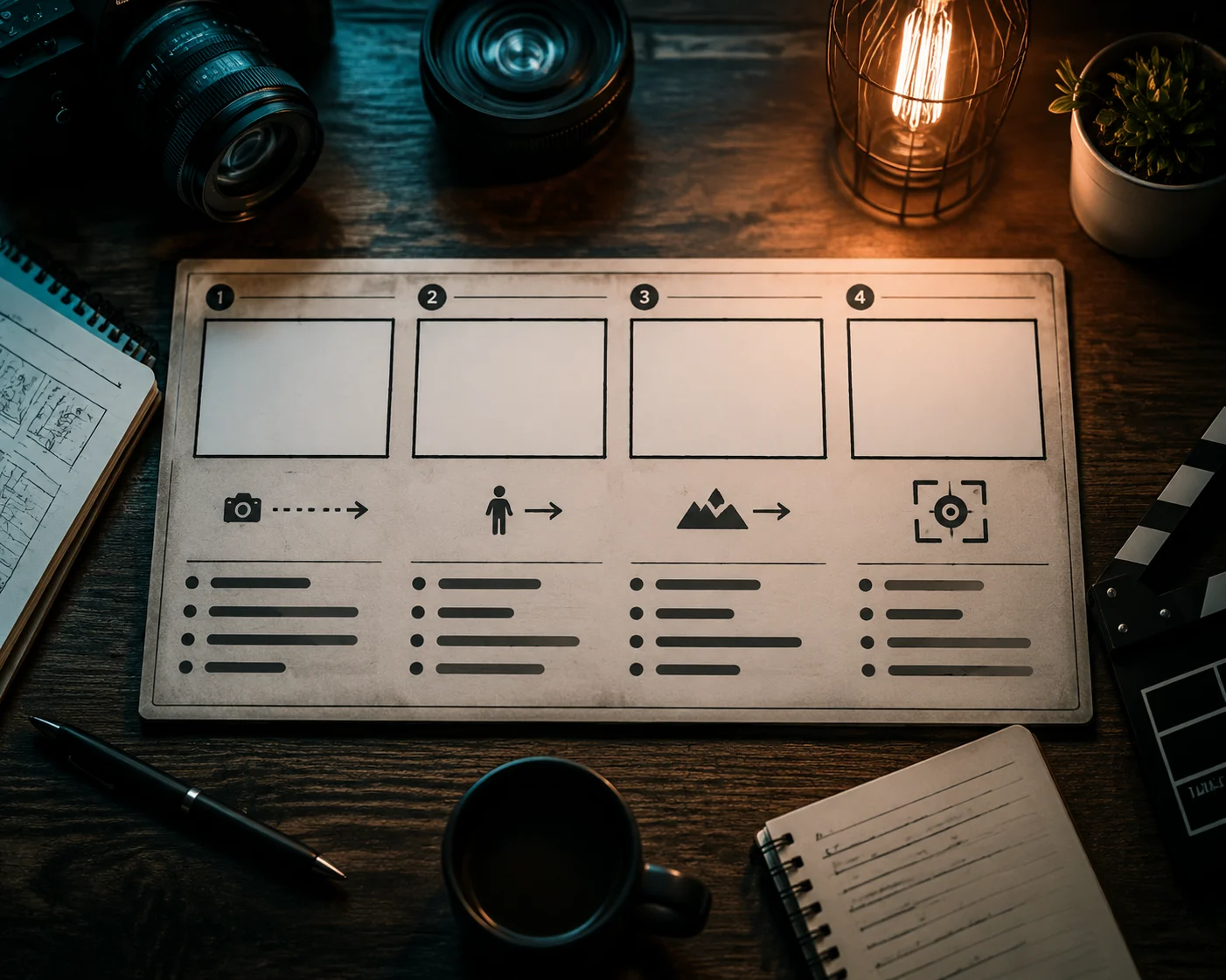 Photo to video storyboard with prompt cards, camera movement, subject motion, and final-frame review