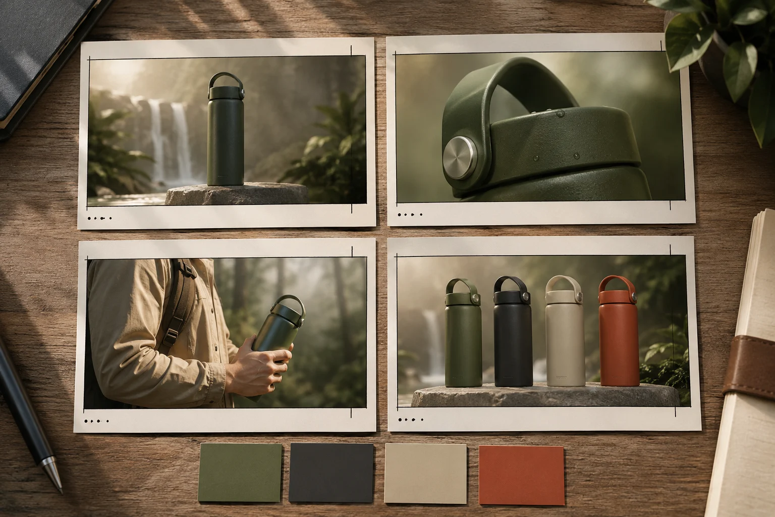 Four-shot product video ad storyboard with reveal, detail, use moment, and final pack shot