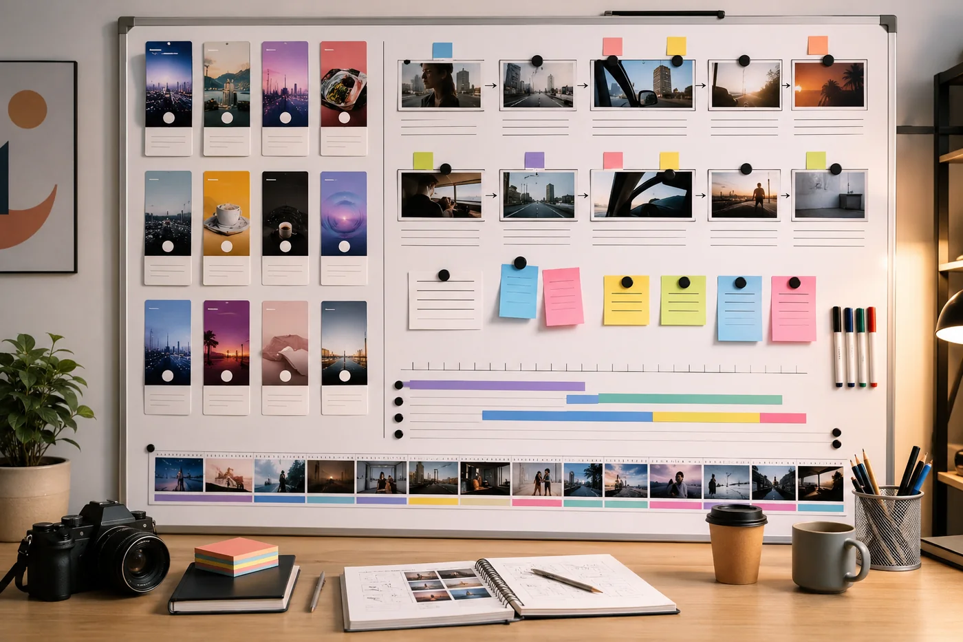 Concept visual of a decision board for short video creation with templates and storyboard frames