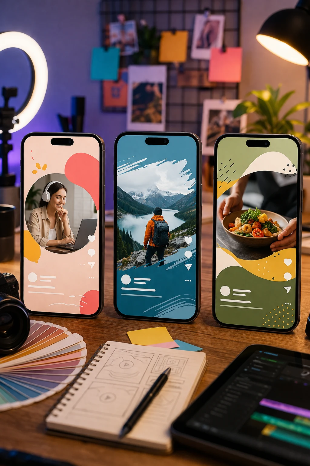 AI video templates for YouTube Shorts, Instagram Reels, and TikTok shown as vertical social video cards