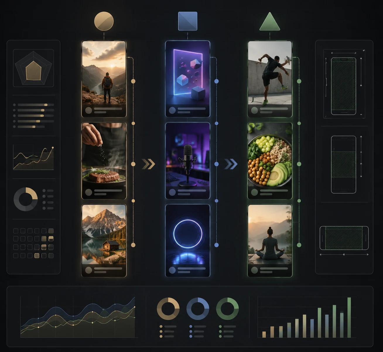 Platform matrix comparing AI video template choices for TikTok, Reels, and YouTube Shorts