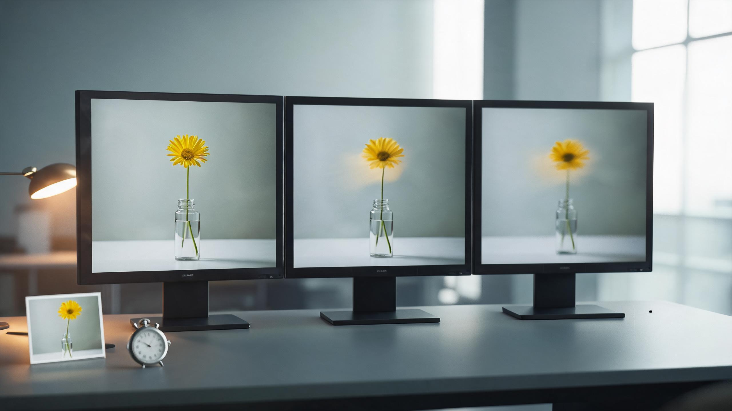Three matching photo-to-video tests shown on unbranded evaluation screens