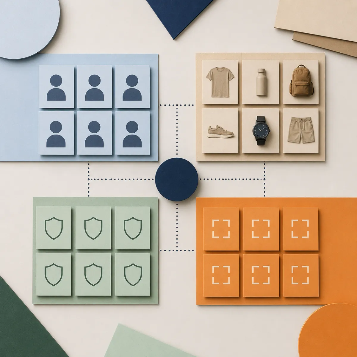 A clean visual matrix for reviewing AI video source rights, product accuracy, claims, likeness, placement, and final approval; no readable text