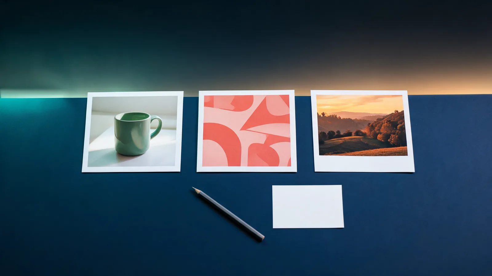 Editorial illustration of three image concepts arranged beside a pencil and blank planning sheet