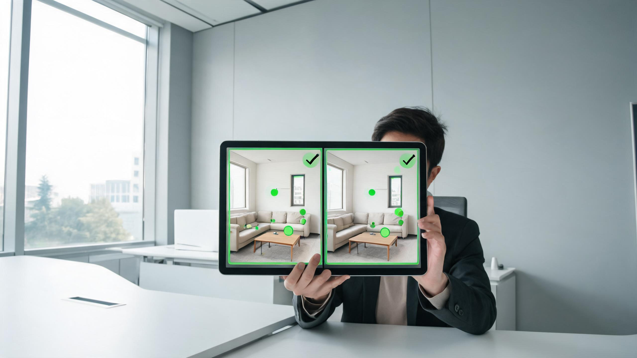 A property-video approval board highlights layout, fixtures, view, claims, and disclosure before a listing clip is released