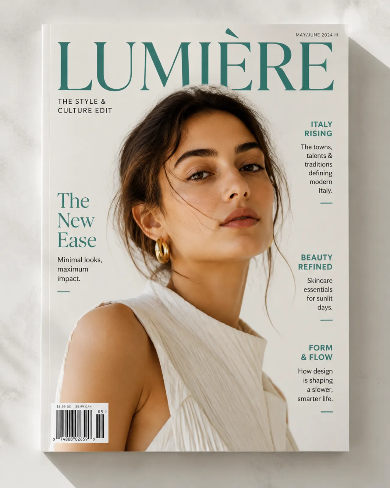 Magazine cover layout with crisp on-image headline typography