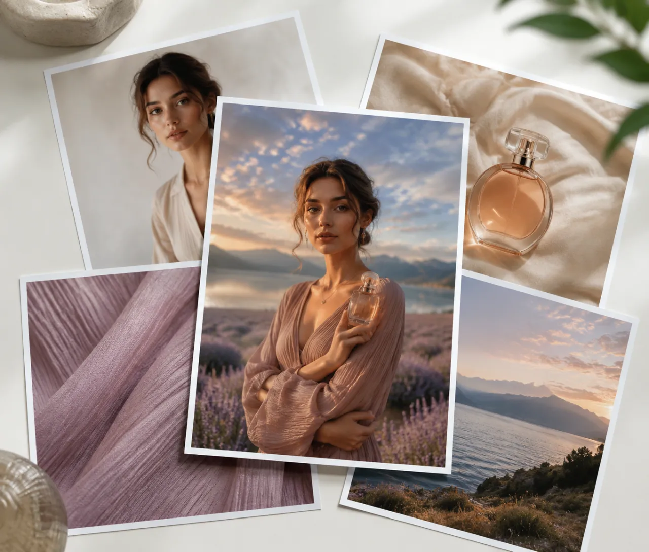 Moodboard of reference photos merging into one composite hero image
