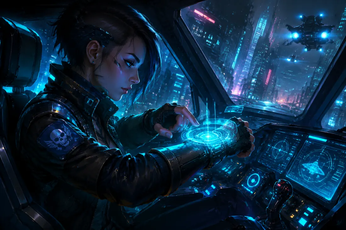 Cyberpunk pilot · hologram