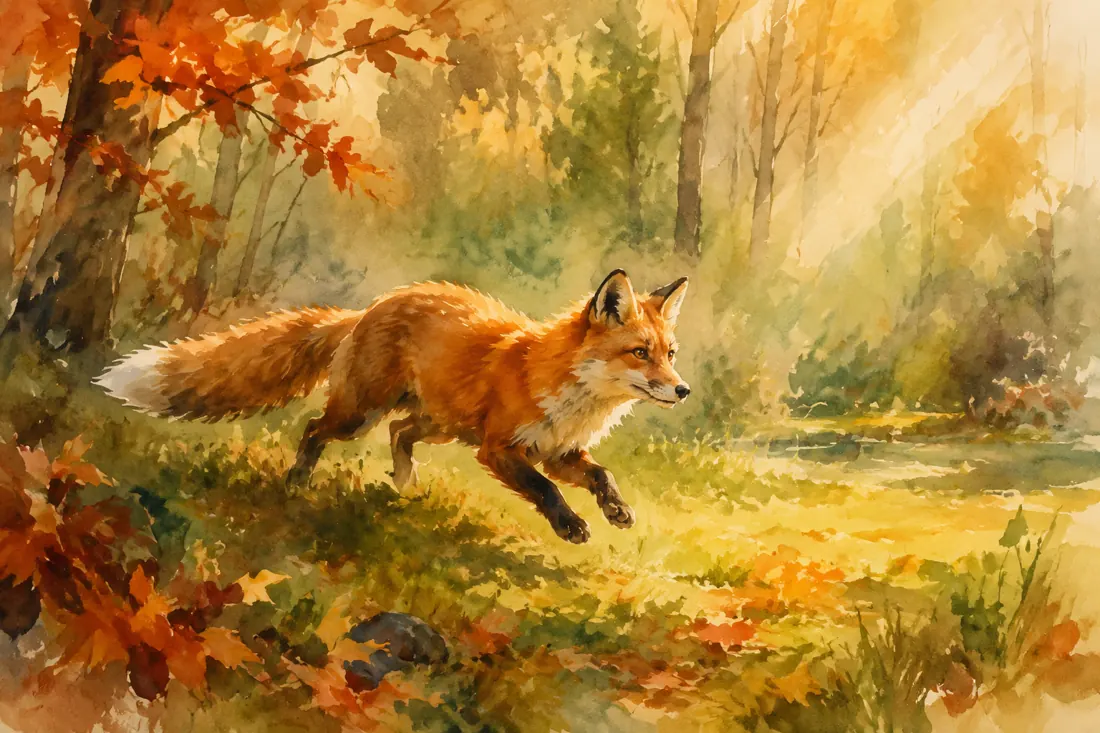 Watercolor fox · autumn forest