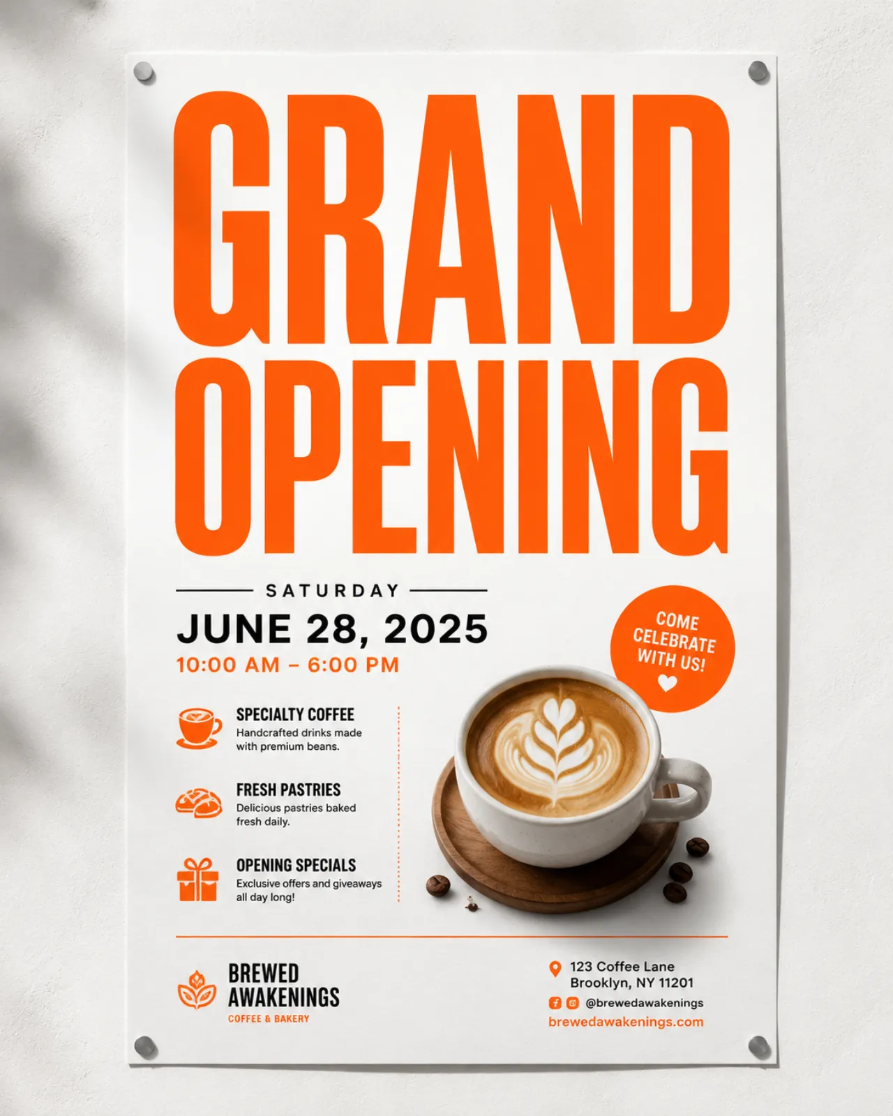 Bold typographic poster with the clean headline 'GRAND OPENING' rendered sharply