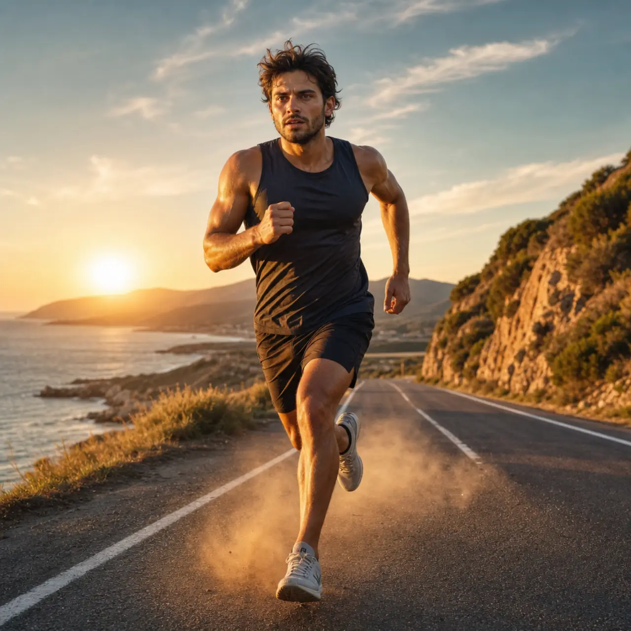 Runner at golden hour · dolly-in
