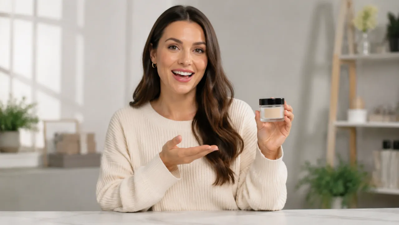 Spokesperson presenting a product in a sunlit studio set